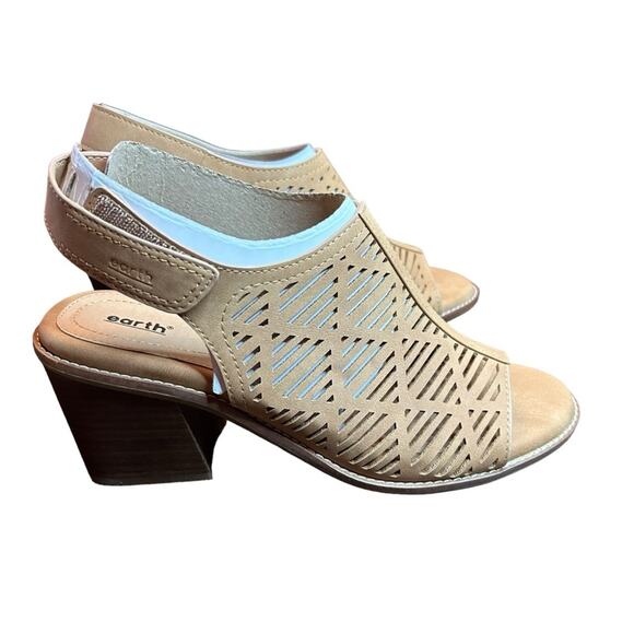 Earth Aurara Stacked Block Heel Peep Toe Sandals Comfort Shoe Tan NEW Size 10 - Picture 5 of 11